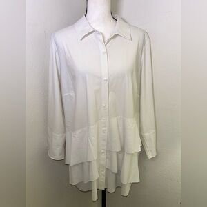 NWT Women's Alfani Bright White Poplin Ruffle Blouse